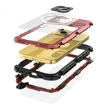 Shellbox iPhone 15 Waterproof MagSafe Aluminum Outdoor Case (IP68) - Red / Transparent