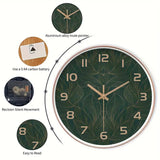 Grüne Blatt Design Wanduhr, 25,4-40,64 cm Runde Stille Plastik Uhr, Natürliches Grünes Blatt mit Goldenen Adern, Wohnkultur für Wohnzimmer, Schlafzimmer, Küche, Badezimmer, Schulklassenzimmer Büro