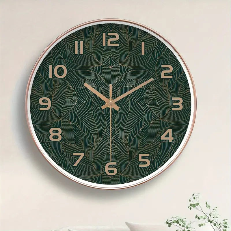 Grüne Blatt Design Wanduhr, 25,4-40,64 cm Runde Stille Plastik Uhr, Natürliches Grünes Blatt mit Goldenen Adern, Wohnkultur für Wohnzimmer, Schlafzimmer, Küche, Badezimmer, Schulklassenzimmer Büro