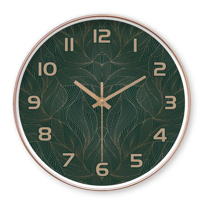 Grüne Blatt Design Wanduhr, 25,4-40,64 cm Runde Stille Plastik Uhr, Natürliches Grünes Blatt mit Goldenen Adern, Wohnkultur für Wohnzimmer, Schlafzimmer, Küche, Badezimmer, Schulklassenzimmer Büro